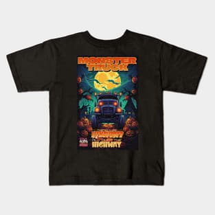 Halloween Monster Truck Hamburger All Over the Highway Kids T-Shirt